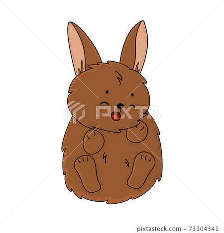 Cute brown bunny is on his back, rabbit is smiling and happy, eyes are closed Cute brown bunny is on his back, rabbit is smiling and happy, eyes are closed 73104341