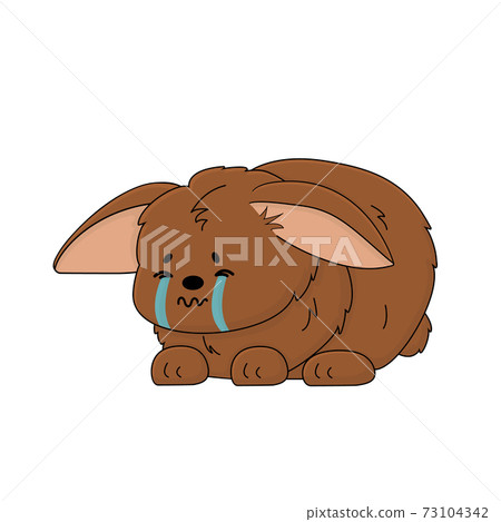 Cute brown bunny is crying, rabbit is unhappy, is in depression. The ears of the animal are down 73104342