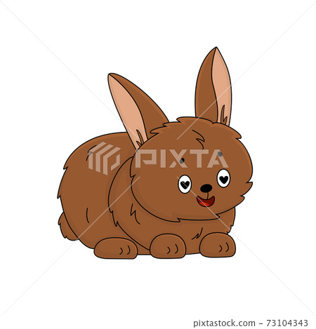 Brown cartoon rabbit is sitting, animal is looking with love at someone Brown cartoon rabbit is sitting, animal is looking with love at someone 73104343
