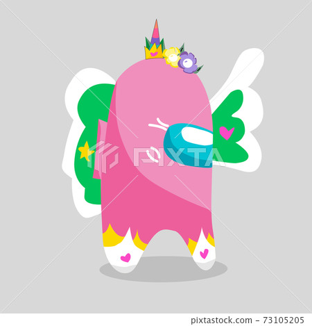 Happy cool cartoon pink monster. pink vector monster character 73105205