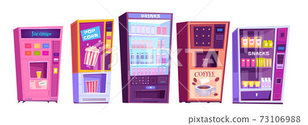 Vending machines with snacks and drinks icons set Vending machines with snacks and drinks icons set 73106988