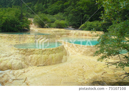 中國四川省黃龍風景區梯形階梯 中國四川省黃龍風景區梯形階梯 73107108