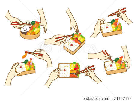 Hands to make bento with chopsticks Hands to make bento with chopsticks 73107152