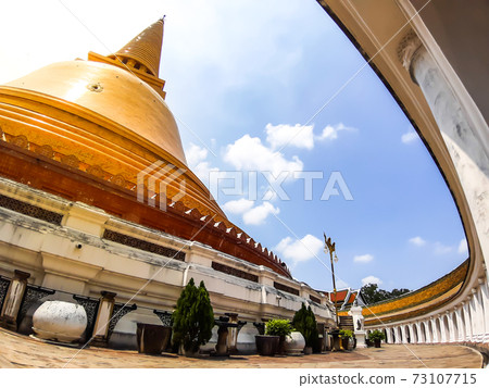 Golden pagoda Phra Pathom Chedi of Nakhon Pathom province Asia Thailand, Buddhist symbols 73107715