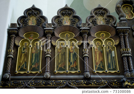 Iconostasis close-up _ Assumption Cathedral in Bila Krynytsia Iconostasis close-up _ Assumption Cathedral in Bila Krynytsia 73108086