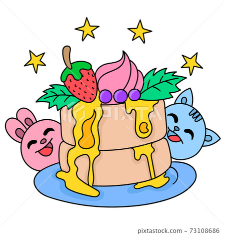 Great cake birthday celebration with lots of toppings, doodle icon image Great cake birthday celebration with lots of toppings, doodle icon image 73108686