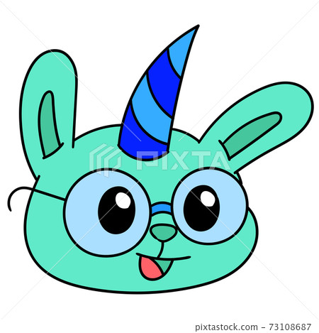 funny creature head laughing at birthday party, doodle icon image funny creature head laughing at birthday party, doodle icon image 73108687
