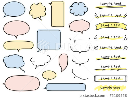 Ink-like handwritten balloons and headlines that look like they were written with a pen Pastel colors 73109358