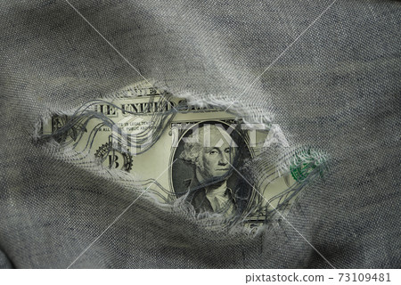 USD banknote viewed through torn fabric USD banknote viewed through torn fabric 73109481