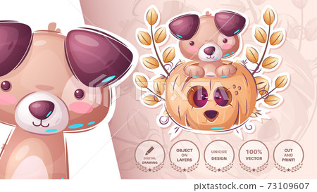 Hallowen dog in pumpkin - cute sticker Hallowen dog in pumpkin - cute sticker 73109607