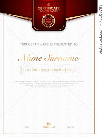 diploma certificate template red and gold color with luxury and modern style vector image EPS10. 73109795