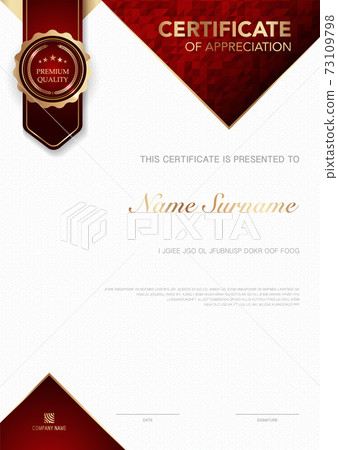 diploma certificate template red and gold color with luxury and modern style vector image EPS10. diploma certificate template red and gold color with luxury and modern style vector image EPS10. 73109798