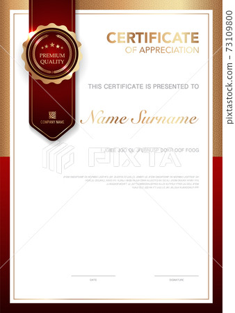 diploma certificate template red and gold color with luxury and modern style vector image EPS10. 73109800
