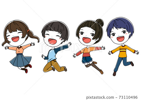 Illustration of a smiling girl and boy jumping Illustration of a smiling girl and boy jumping 73110496