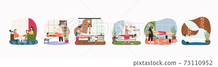 Massage therapy and relaxing spa body skincare procedures, flat vector illustration. Osteopathy, physiotherapy. 73110952