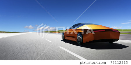 EV concept car run on the road. 3d rendering EV concept car run on the road. 3d rendering 73112315