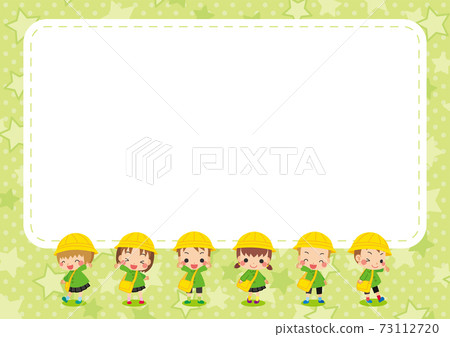 可愛的幼稚園兒童和幼稚園星型框架插圖幼兒6人 可愛的幼稚園兒童和幼稚園星型框架插圖幼兒6人 73112720