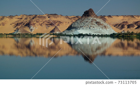 Panoramic view to Teli lake group of Ounianga Serir lakes at the Ennedi, Chad 73113705