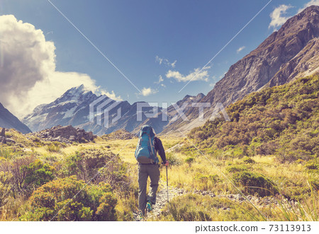 Hike in New Zealand mountains 73113913