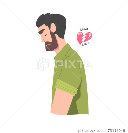 Frustrated Bearded Man with Broken Heart Feeling Agony Because of Unhappy Love Vector Illustration 73114046
