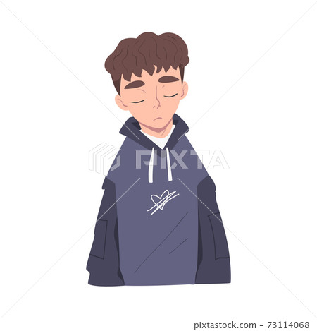 Sad Male Character Suffering Because of Lost Love and Heartbreak Vector Illustration 73114068