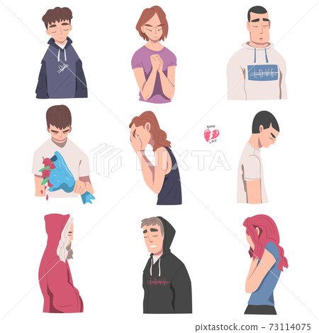 Tearful Male and Female Suffering Because of Lost Love and Heartbreak Vector Illustration Set Tearful Male and Female Suffering Because of Lost Love and Heartbreak Vector Illustration Set 73114075