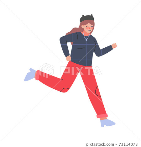 Young Female Trotting and Running Ahead in a Hurry Vector Illustration 73114078