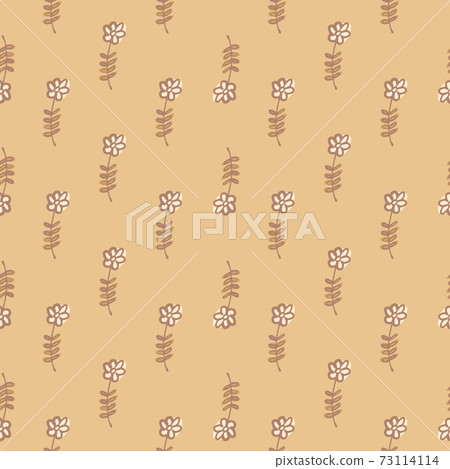Abstract little flowers seamless doodle pattern. Beige background. Daisy backdrop. 73114114