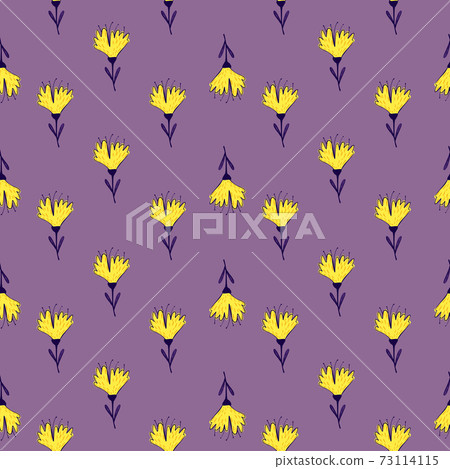Contrast seamless botanic pattern with bright yellow flower silhouettes. Light purple background. 73114115