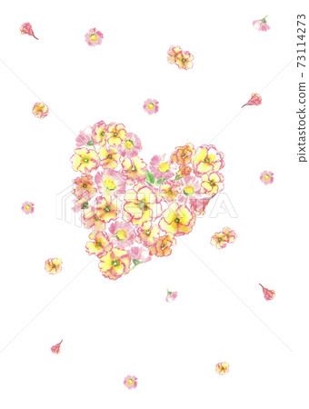 Heart-shaped Valentine template made of flowers with copy space White background transparent [watercolor illustration] 73114273
