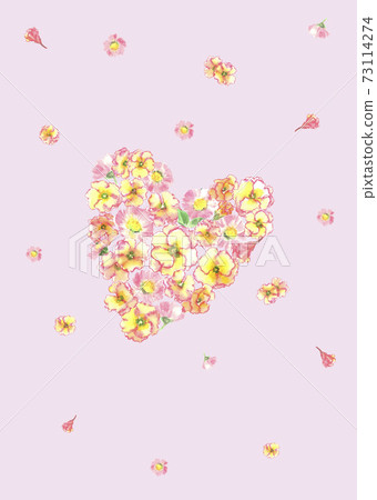 由花製成的心形情人節模板，帶有復制空間粉紅色背景[水彩插圖] 73114274