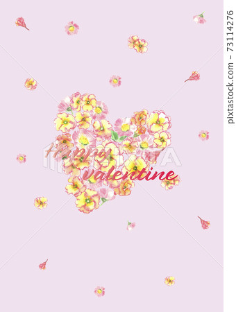 由花製成的心形情人節模板，帶有復制空間Pinkba [水彩插圖] 73114276