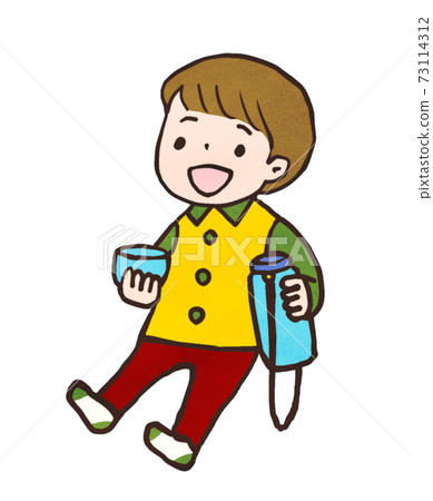 Illustration of a boy sitting with a water bottle 73114312