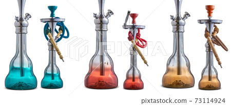Colorfull sets of isolated hookah or water pipes on white background Colorfull sets of isolated hookah or water pipes on white background 73114924
