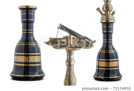 Isolated handcrafted engraved water pipe or hookah. Isolated handcrafted engraved water pipe or hookah. 73114950