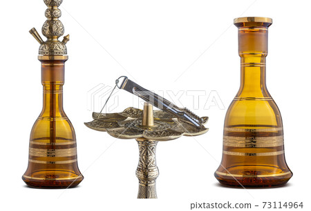 Isolated handcrafted engraved water pipe or hookah. 73114964