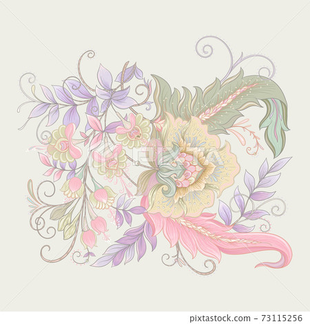 Fantasy flowers in retro, vintage, jacobean embroidery style. 73115256