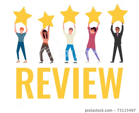 Diverse multiracial people holding star rating for review Diverse multiracial people holding star rating for review 73115497