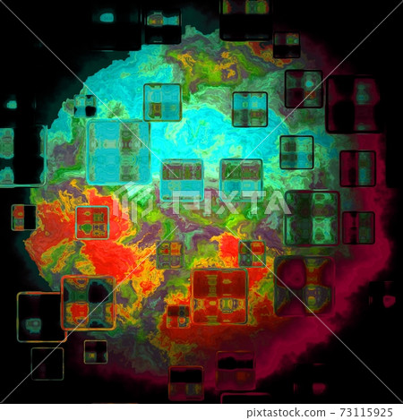 Sphere like planet or cell viewed through glass tilles  with drops of water. 73115925