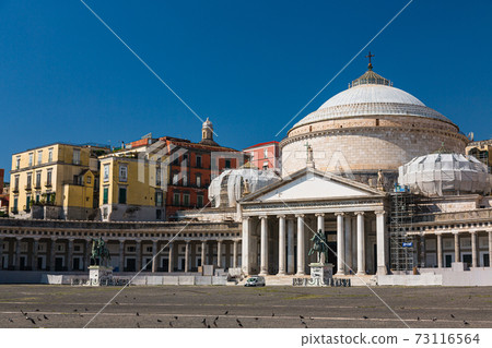Piazza del Plebiscito in Naples, Italy and Basilica of San Francesco di Paola 73116564