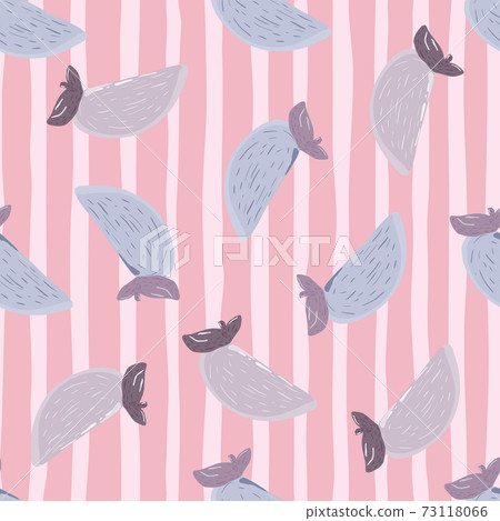 Pastel seamless doodle pattern with blue pale persimmon slice silhouetes. Pink striped background. Pastel seamless doodle pattern with blue pale persimmon slice silhouetes. Pink striped background. 73118066