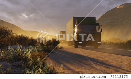 Military trucks on a desert road 2 Military trucks on a desert road 2 73118175