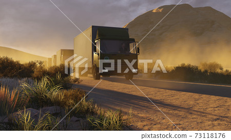 Military trucks on a desert road 1 Military trucks on a desert road 1 73118176
