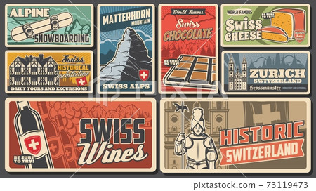 Swiss famous objects and landmarks vector banners Swiss famous objects and landmarks vector banners 73119473