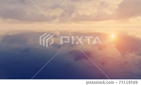 Sunset clouds over mirror water surface 3D image Sunset clouds over mirror water surface 3D image 73119589