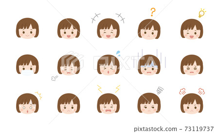 Girl face facial expression variation set - Stock Illustration ...