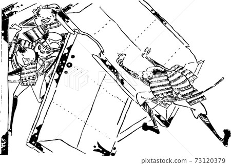 Samurai breaking through the gate 73120379