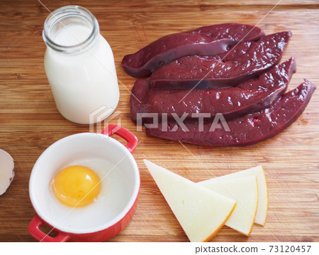 Foods Highest in Vitamin B12 (Cobalamin) on a wooden background. Healthy diet. Foods Highest in Vitamin B12 (Cobalamin) on a wooden background. Healthy diet. 73120457