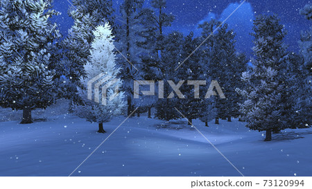 Pine forest at snowfall winter night 3D image 73120994