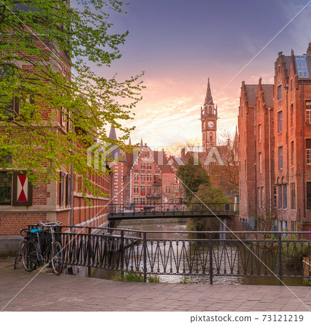 Ghent canal, clock tower, Belgium 73121219